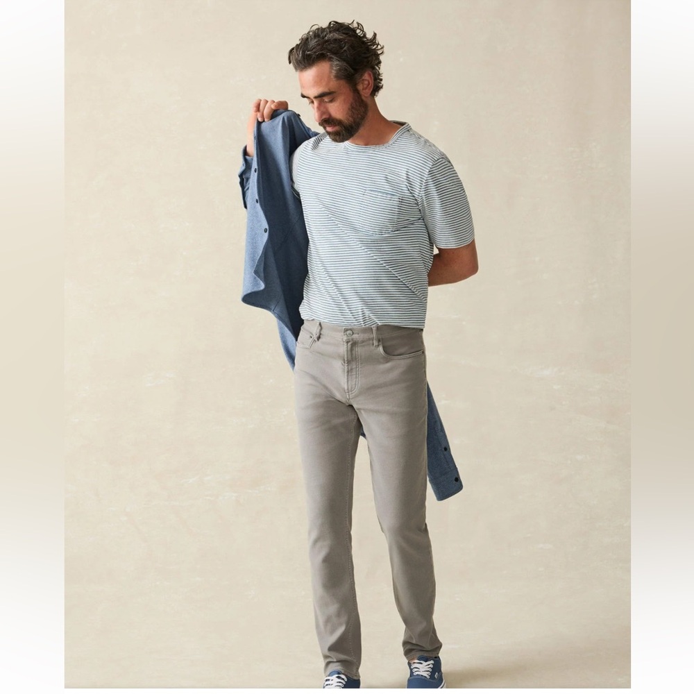 Faherty Pants Mens 32x27  Gray Stretch Terry 5-Pocket Straight Jeans